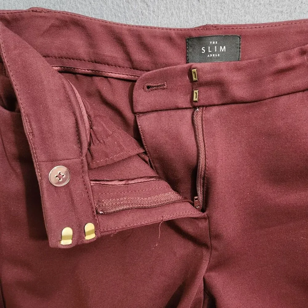 WHBM Dress Pants Women 4 Burgundy Low Rise The Slim Ankle